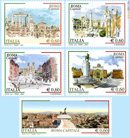 I cinque francobolli che costituiscono la serie, nata nel 2007 e cresciuta al ritmo di un esemplare per anno. L'ultimo sarà disponibile dal 21 aprile