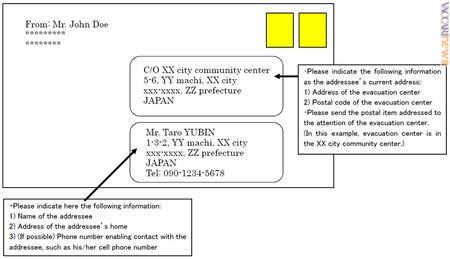 Come indirizzare una lettera ad un destinatario evacuato secondo i suggerimenti messi a punto da Tokyo