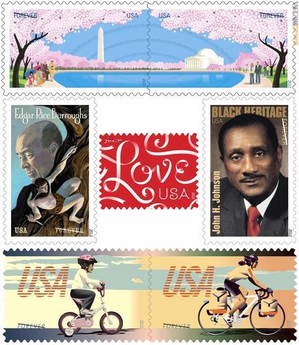 Alcuni dei nove francobolli statunitensi attesi per il 2012 e già rivelati
