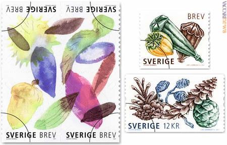 I sei francobolli svedesi dal pollice verde