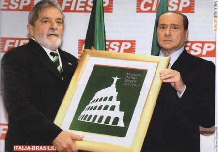 
…e tra le mani dei capi di Governo, Luiz Inácio da Silva (Lula) e Silvio Berlusconi, alla sua presentazione di un anno fa
