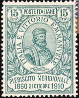 Uno dei due francobolli usciti nel 1910 che citano il Plebiscito