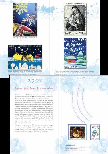 Una selezione dei bozzetti conservati al Museo storico pt apre il libro, dedicato ai francobolli italiani di Natale suddivisi per anno di emissione