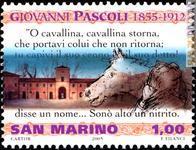Il francobollo sammarinese per Giovanni Pascoli con il richiamo alla “Cavalla storna”
