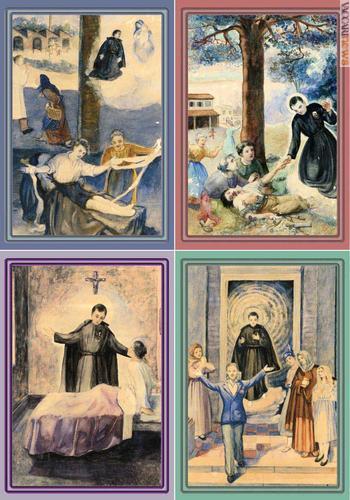 I quattro interi sul lato immagine offrono altrettanti ex voto ispirati ai miracoli di san Gabriele dell'Addolorata