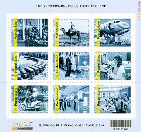 Il foglietto contenente i nove francobolli a taglio fotografico