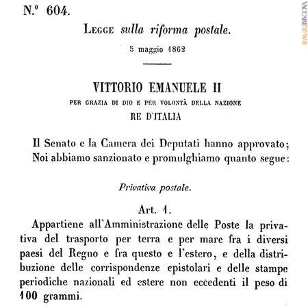 La prima legge italiana sulla riforma postale 