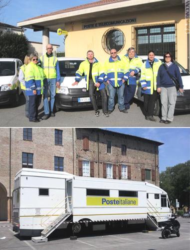 I portalettere del presidio di distribuzione a Mirabello (Ferrara) e l'ufficio postale mobile collocato a Mirandola (Modena)