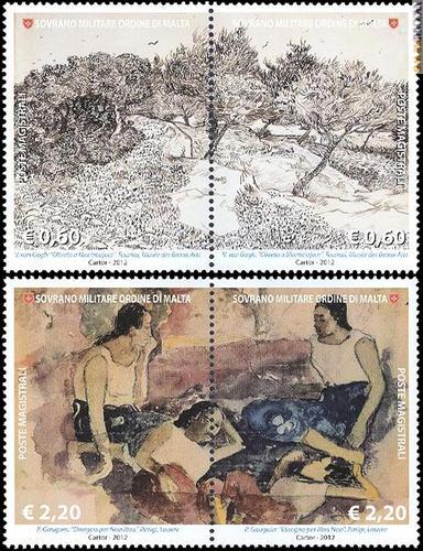 I due dipinti, presentati attraverso quattro francobolli