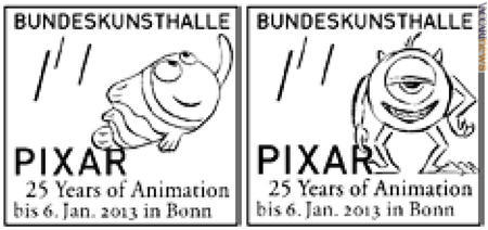 Le due targhette tedesche che da oggi promuoveranno la rassegna dedicata alla Pixar