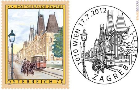 Zagabria vista da Vienna: il francobollo e l’annullo