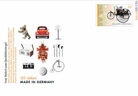 La busta postale con il campionario di prodotti attribuiti all’inventiva tedesca
