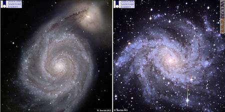 Come si presentano la galassia M51 e la NGC6946 (foto: telescopio nazionale Galileo e Walter Boschin)