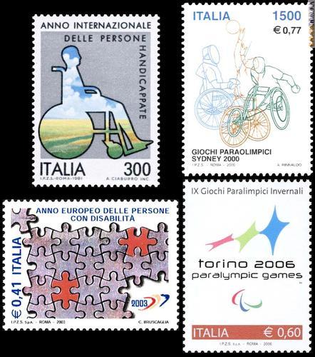 I precedenti francobolli che affrontano, in modi diversi, il problema della disabilità