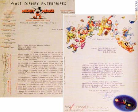 Walt Disney: nelle teche due allegre carte intestate, impiegate nel 1934 e nel 1939 dalla sede italiana dell'azienda