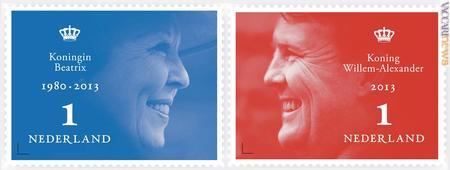 I due francobolli, con la sovrana attuale e quello futuro che si guardano in faccia