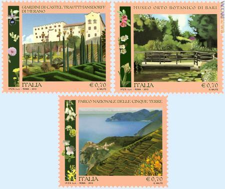 I tre esemplari, tappa 2013, della serie “Parchi, giardini ed orti botanici d’Italia”