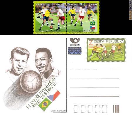 La serie brasiliana e la cartolina ceca ricordano la partita giocata il 17 giugno 1962