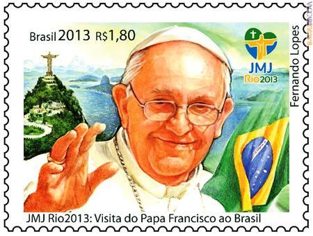 Rio de Janeiro, papa Francesco, il logo dell’evento, la bandiera: sono gli elementi che caratterizzano il francobollo brasiliano. Arriverà il 23 luglio
