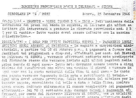 Le circolari di Genova per capire il servizio postale nel difficile periodo compreso tra il 1945 ed il 1948