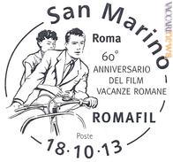 L’annullo cinematografico di San Marino; ricorda Gregory Peck e Audrey Hepburn