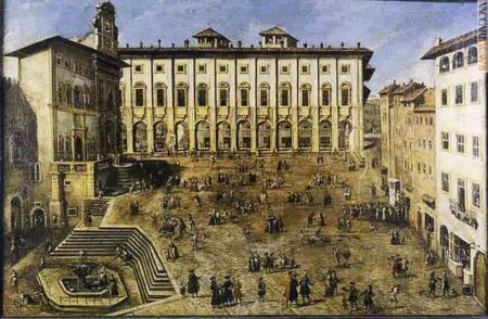 Una delle cartoline edite; rappresenta la pittura di piazza Grande, appartenente alla Fraternita dei laici di cui si celebra il 750° anniversario dall’approvazione degli Statuti