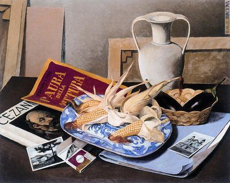 Il dipinto “Paura della pittura”, di Francesco Trombadori, risalente al 1942 circa. In primo piano, due fotografie cartolinizzate 
