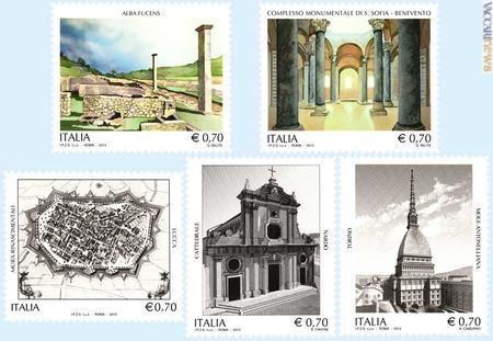 I cinque francobolli: usciranno il 30 novembre. Ogni località avrà un annullo del primo giorno specifico