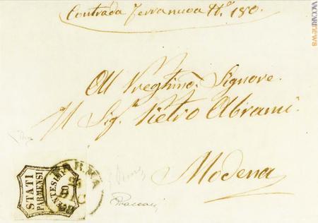 La missiva viaggiata da Parma e Modena tra il 25 ed il 26 dicembre del 1859 (archivio della società Vaccari)