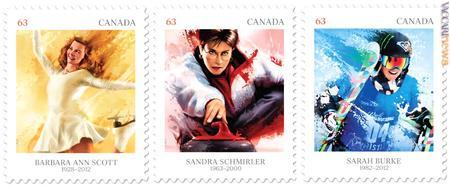 I tre francobolli ricordano Barbara Ann Scott, Sandra Schmirler e Sarah Burke, specializzatesi rispettivamente nel pattinaggio artistico, nel curling e nello sci acrobatico