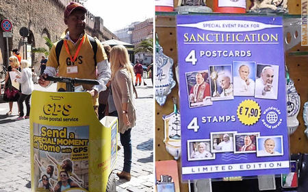 La promozione nei pressi di San Pietro e la confezione di cartoline con affrancatura