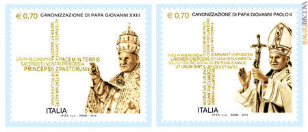 Francobolli emessi in occasione della canonizzazione di Papa Giovanni XXIII e di Papa Giovanni Paolo II