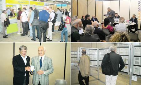 Alcuni scatti di “Veronafil”: in coda allo stand di Poste italiane, la presentazione delle ultime novità editoriali dell’Unificato (relatore: Sebastiano Cilio), l’iscrizione di Otello Bortolato (nella foto in compagnia, a sinistra, del presidente federale Piero Macrelli), la mostra