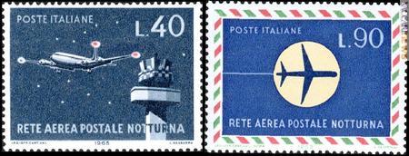 La serie del 1965 che annuncia la rete aerea postale notturna