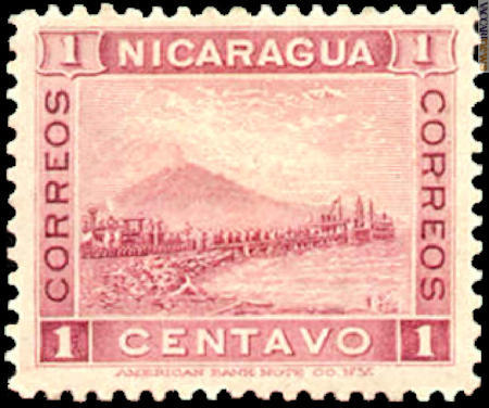 Uno dei francobolli del Nicaragua col vulcano fumante