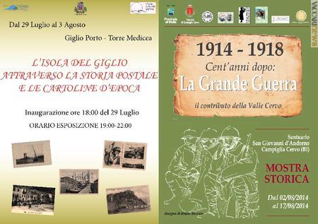 Isola del Giglio (Grosseto) si occuperà di storia postale, mentre Campiglia Cervo (Biella) di Prima guerra mondiale