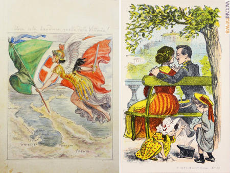 Due delle cartoline su cui ha lavorato Dalsani ed ora in mostra; risalgono al periodo compreso tra la fine del XIX e l’inizio del XX secolo