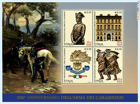 Francobolli emessi in occasione del 200° anniversario dell’Arma dei Carabinieri (1814-2014)