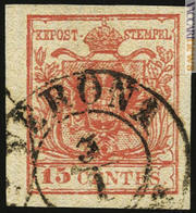 Il 15 centesimi di Lombardo-Veneto, rosso, del terzo tipo e carta vergata
