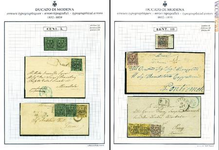 Due pagine della collezione, di Paolo Vaccari, “Ducato di Modena - Errori tipografici 1852-1859”