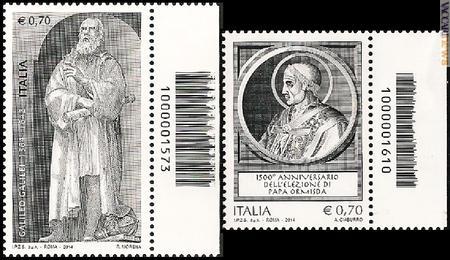 Codici a barre incompleti: quelli noti interessano i francobolli per Galileo Galilei e per Ormisda (immagini: Marcello Manelli)