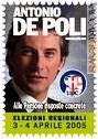 Ricorda un francobollo ma non lo è: si tratta invece di uno degli strumenti di propaganda elettorale scelti dall’onorevole Antonio De Poli