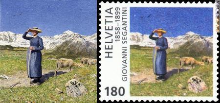 …e l’olio “Mezzogiorno sulle Alpi”, del 1891 (di fianco, il francobollo elvetico del 24 settembre 1999). Di norma le due opere sono conservate al Museo che Sankt Moritz ha dedicato all’artista