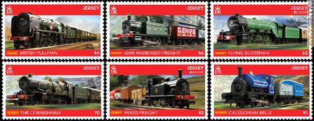 Jersey - Sei valori dedicati ai trenini; il terzo ed il quinto appartengono alla collezione PostEurop