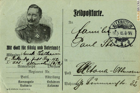 “Con Dio per il re e la Patria” recita questa cartolina tedesca di posta militare risalente a cento anni fa
