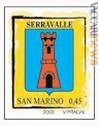 Così si presenta l’affrancatura, nel caso specifico per la cartolina dedicata a Serravalle