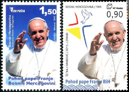 I due francobolli, della Bosnia ed Erzegovina e della relativa area croata