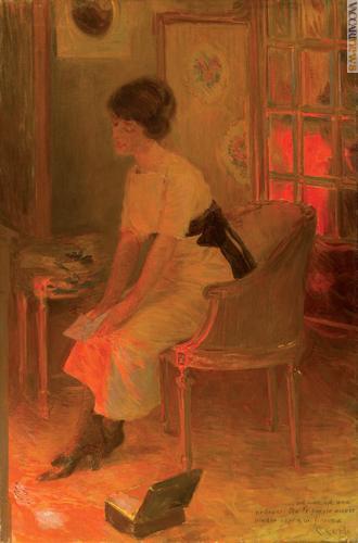 È il dipinto di Carlo Corsi “Il fuoco” (circa 1910/1912) ad avere un riferimento postale. Entrambe le tele appartengono a collezioni private