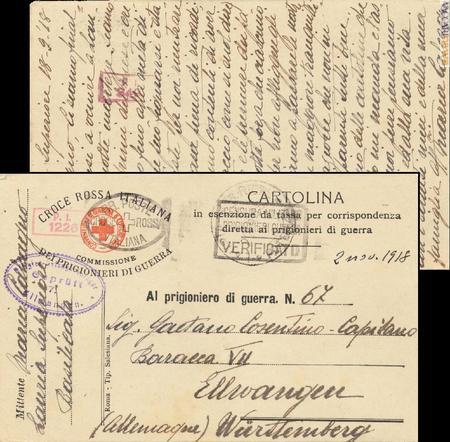 Una cartolina spedita tramite la Croce rossa ad un capitano italiano prigioniero in Germania
