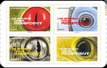 Quattro dei dodici francobolli autoadesivi francesi tratti da foto 